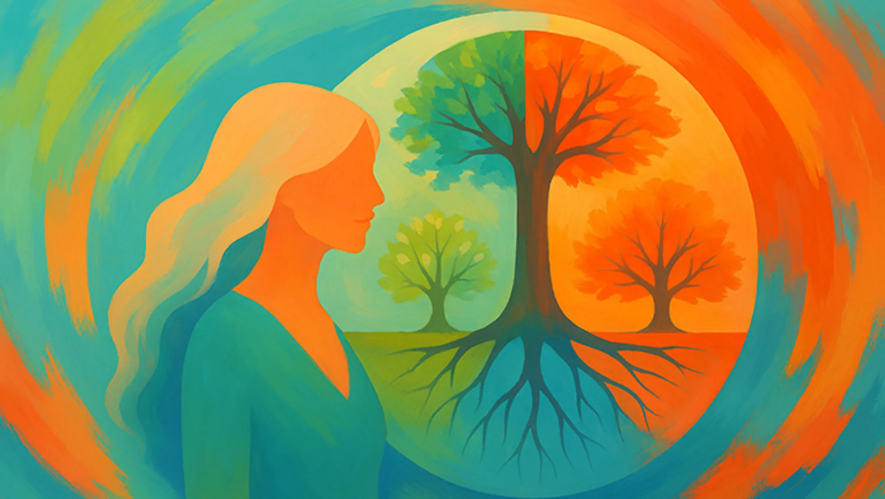 Frau mit Baum im Hintergrund