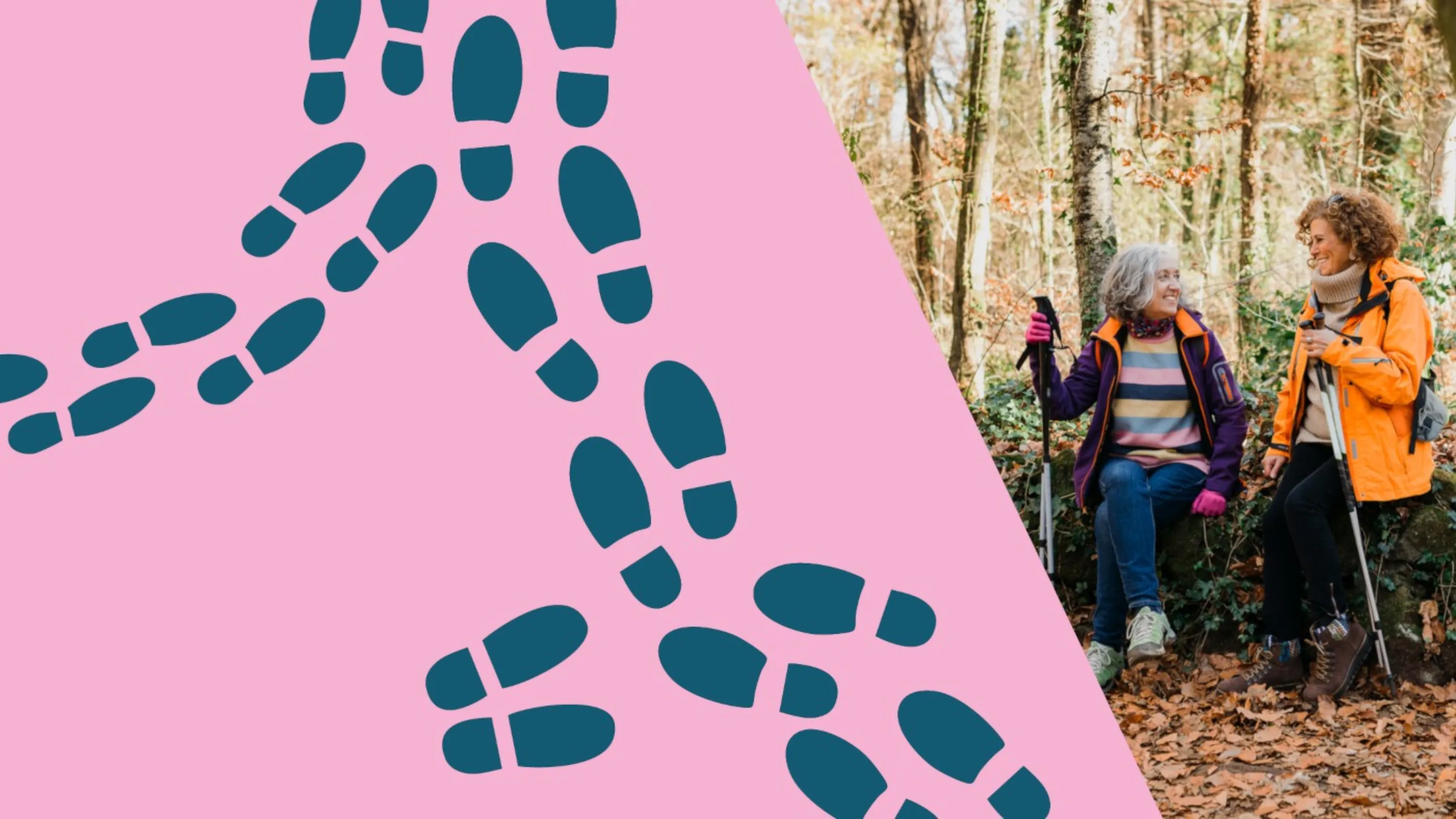 Schuhabdrücke (links) jüngere und ältere Frau im Wald (rechts)