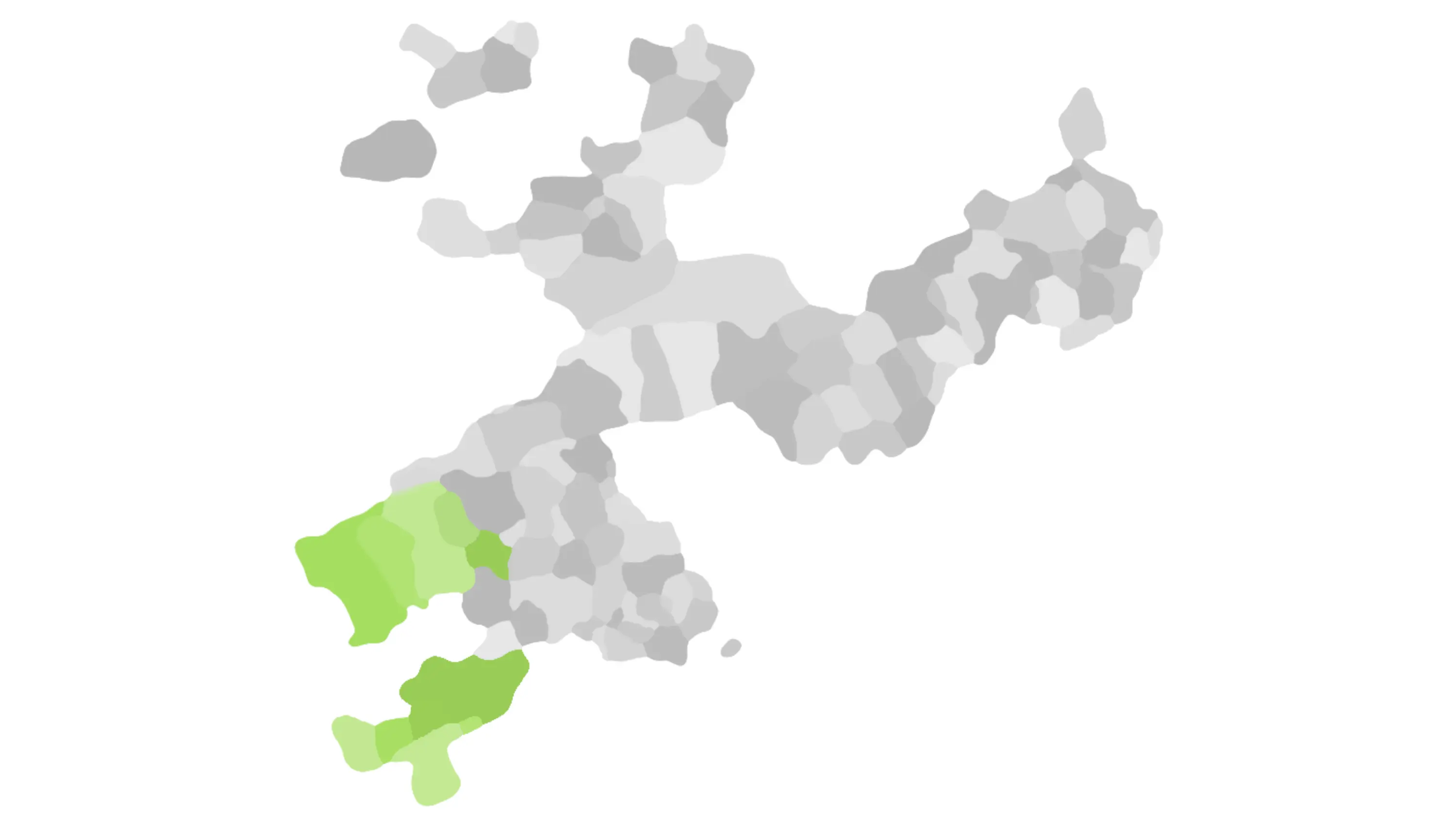 Karte Kanton Solothurn mit grün gefärbtem Zuständigkeitsgebiet der Fachstelle Grenchen